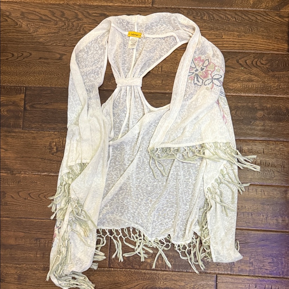 Lulumari Cream Vest with Fringe and Floral Accents